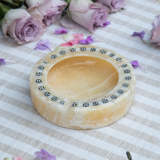 Vintage Marble Ashtray with Mother of Pearl Inlay
