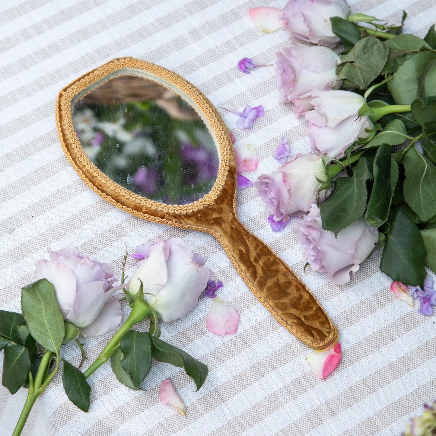 Vintage Velvet Handheld Vanity Mirror