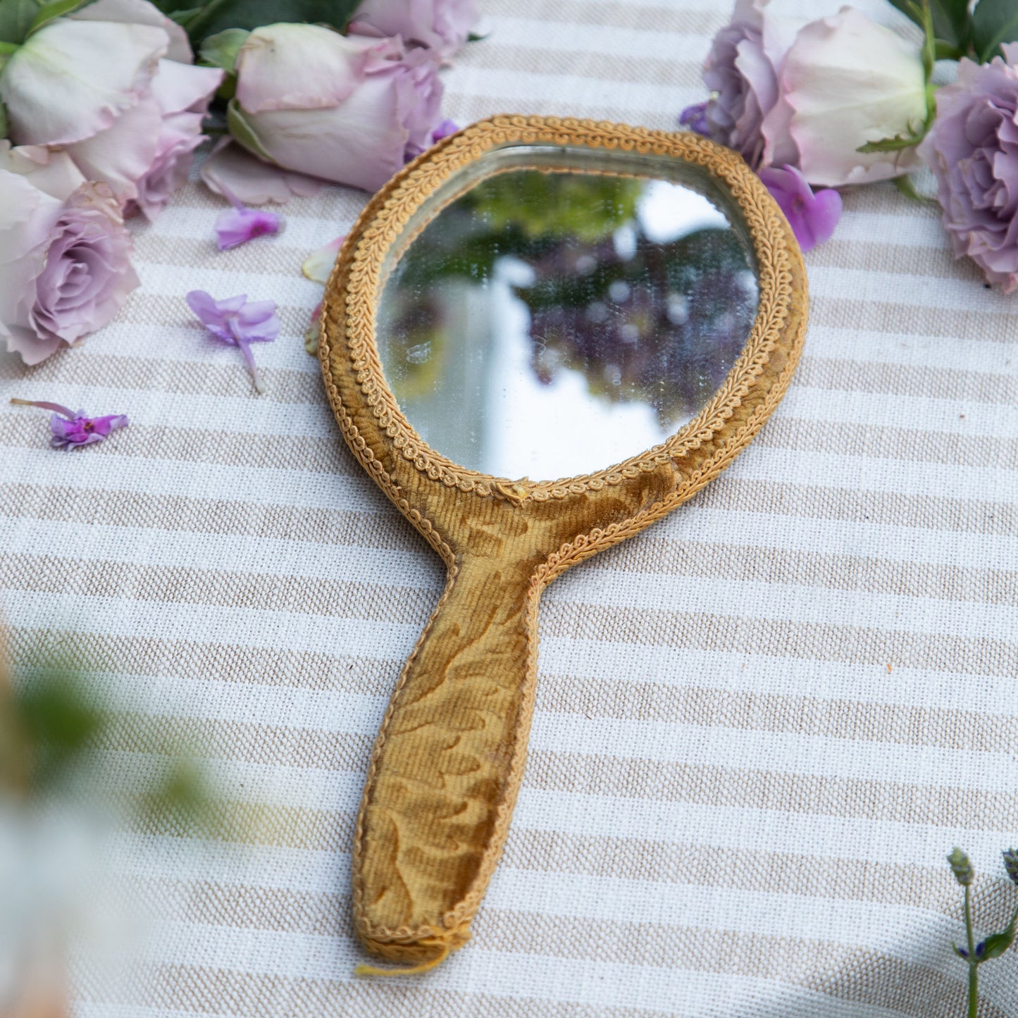 Vintage Velvet Handheld Vanity Mirror