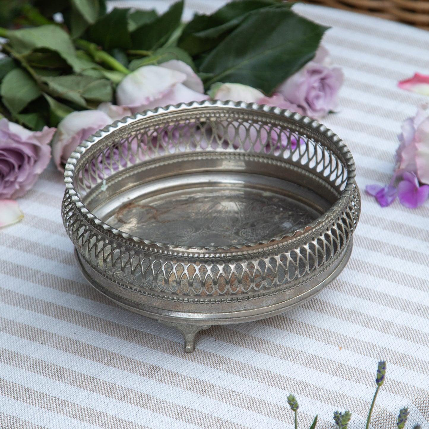 Vintage Silver Wine & Candle Coaster
