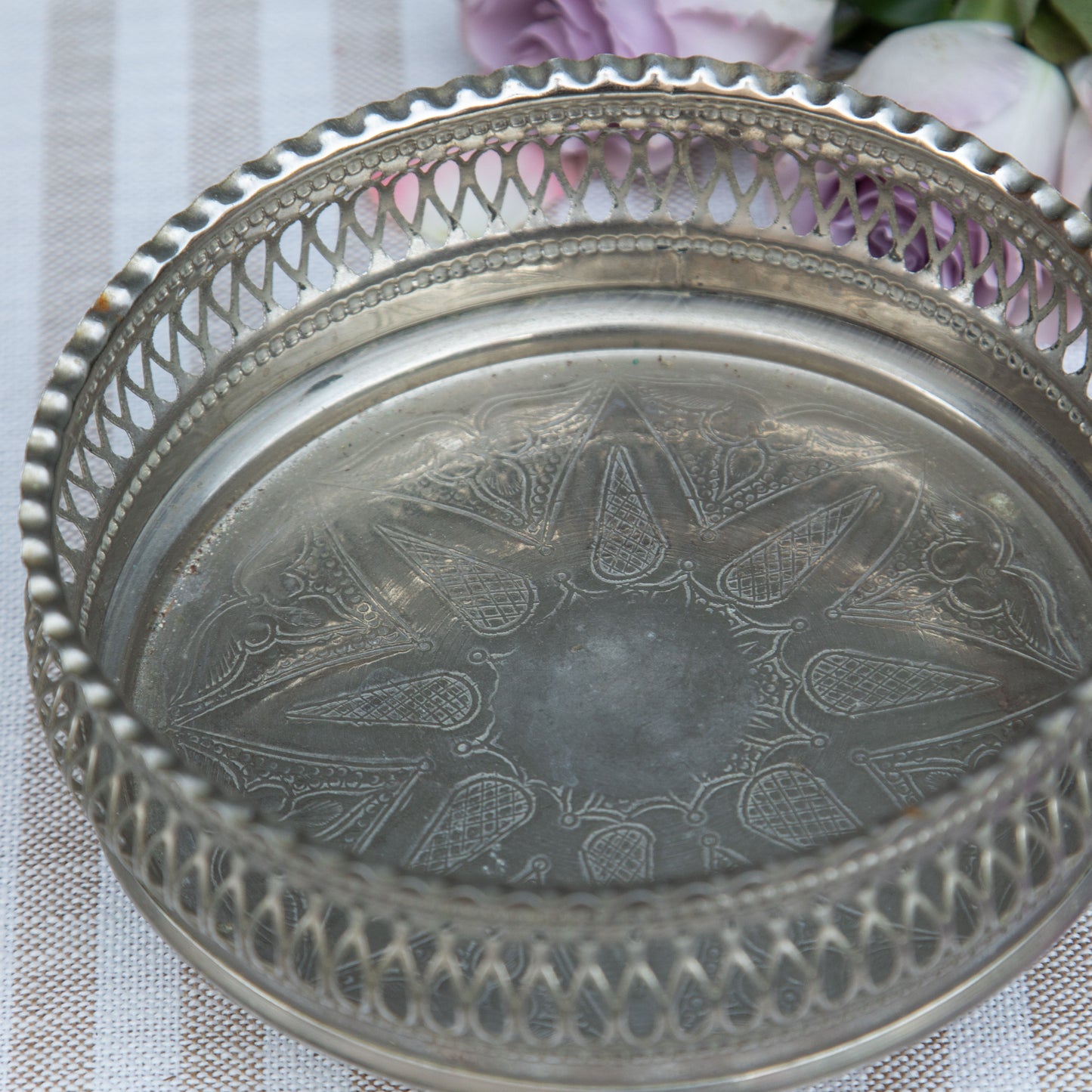 Vintage Silver Wine & Candle Coaster