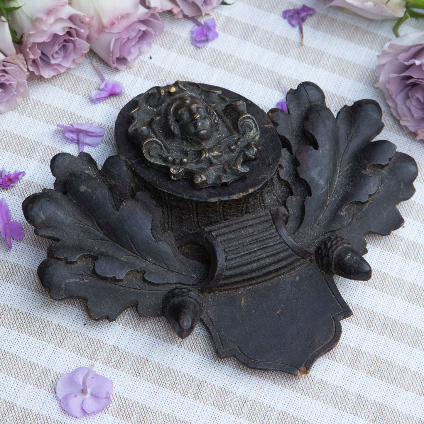 Wood & Brass Floral Plaque