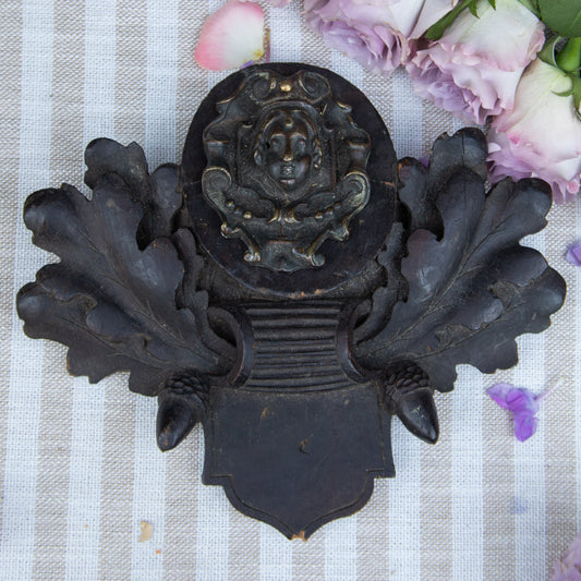 Wood & Brass Floral Plaque