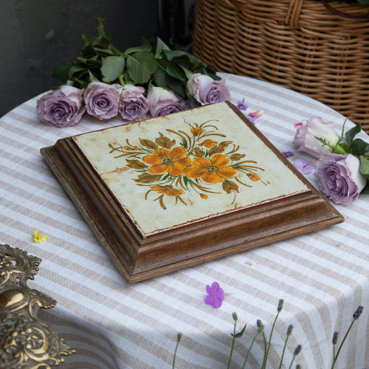 Vintage Floral Wood & Tile Trivet