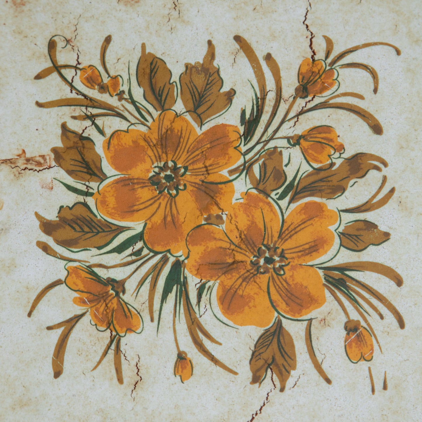 Vintage Floral Wood & Tile Trivet