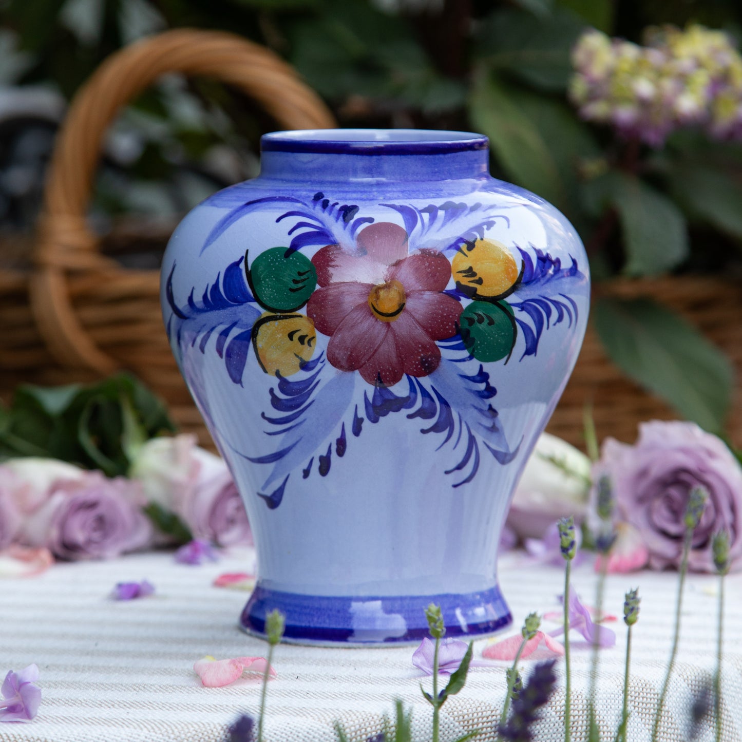 Vintage Blue & Floral Vase