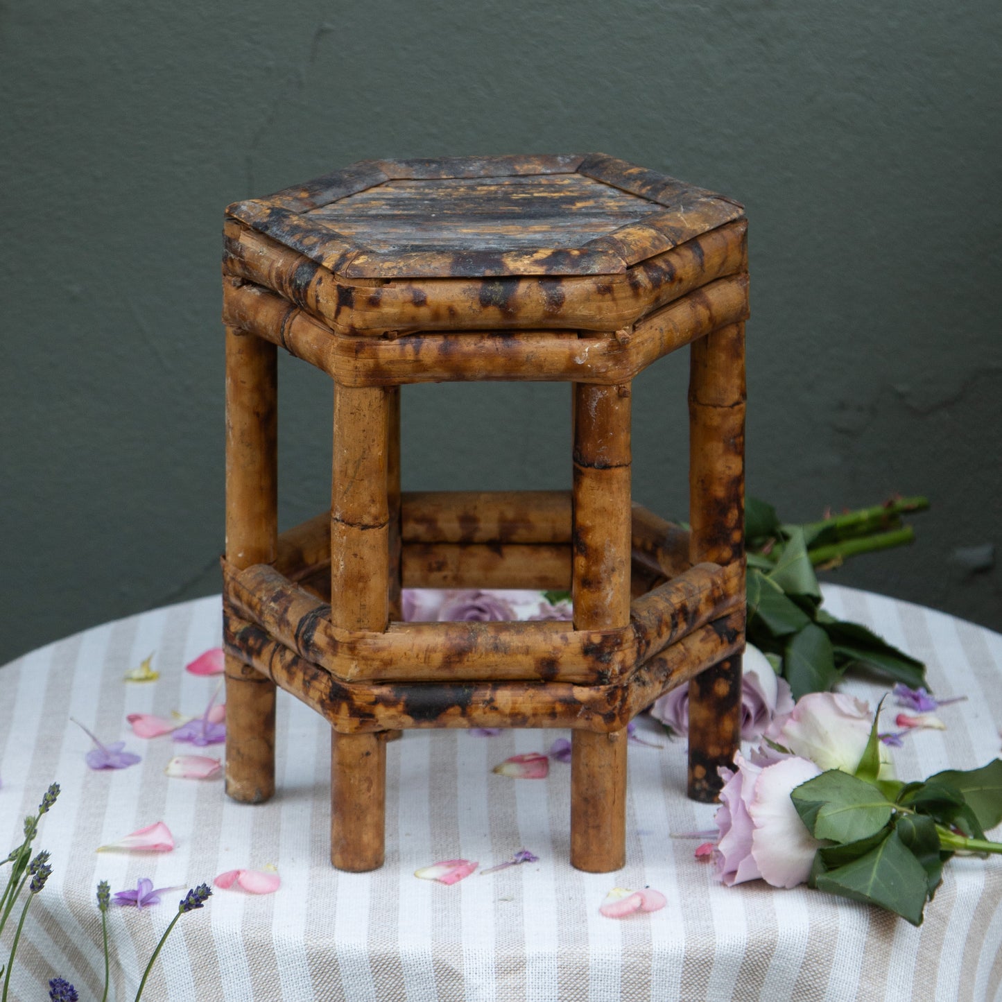 Vintage Tortoiseshell Bamboo Plant Stand