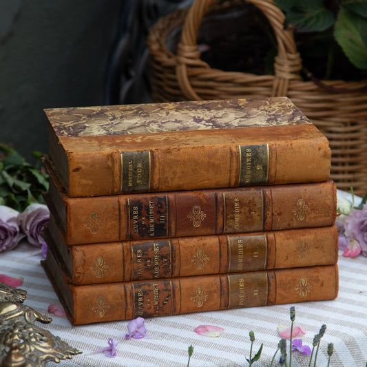 Set of Four French Antique Marbled Books