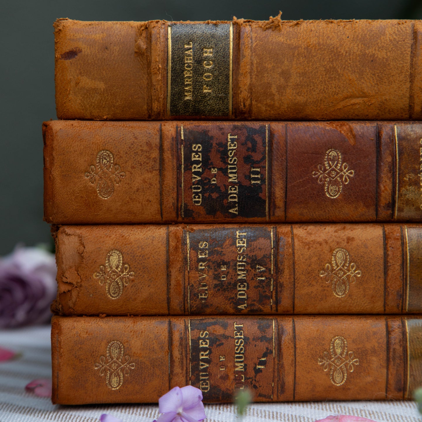Set of Four French Antique Marbled Books