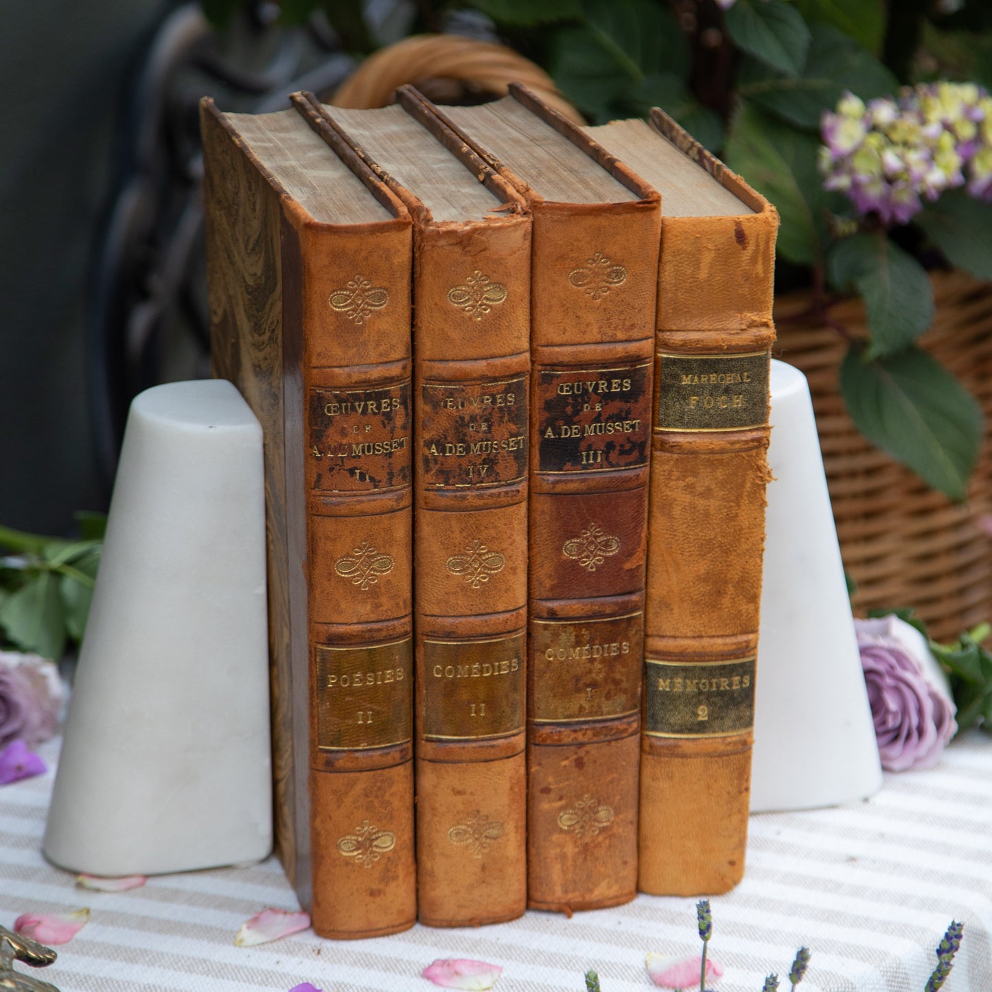 Set of Four French Antique Marbled Books