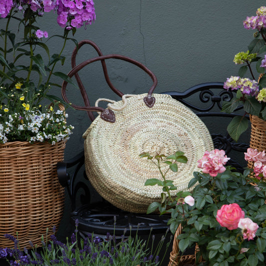 Circle French Wicker Tote with Leather Handles