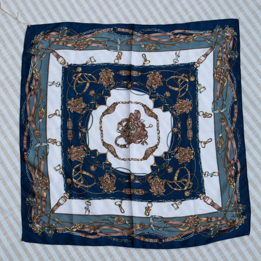 Blue & White Equine Hardware French Scarf