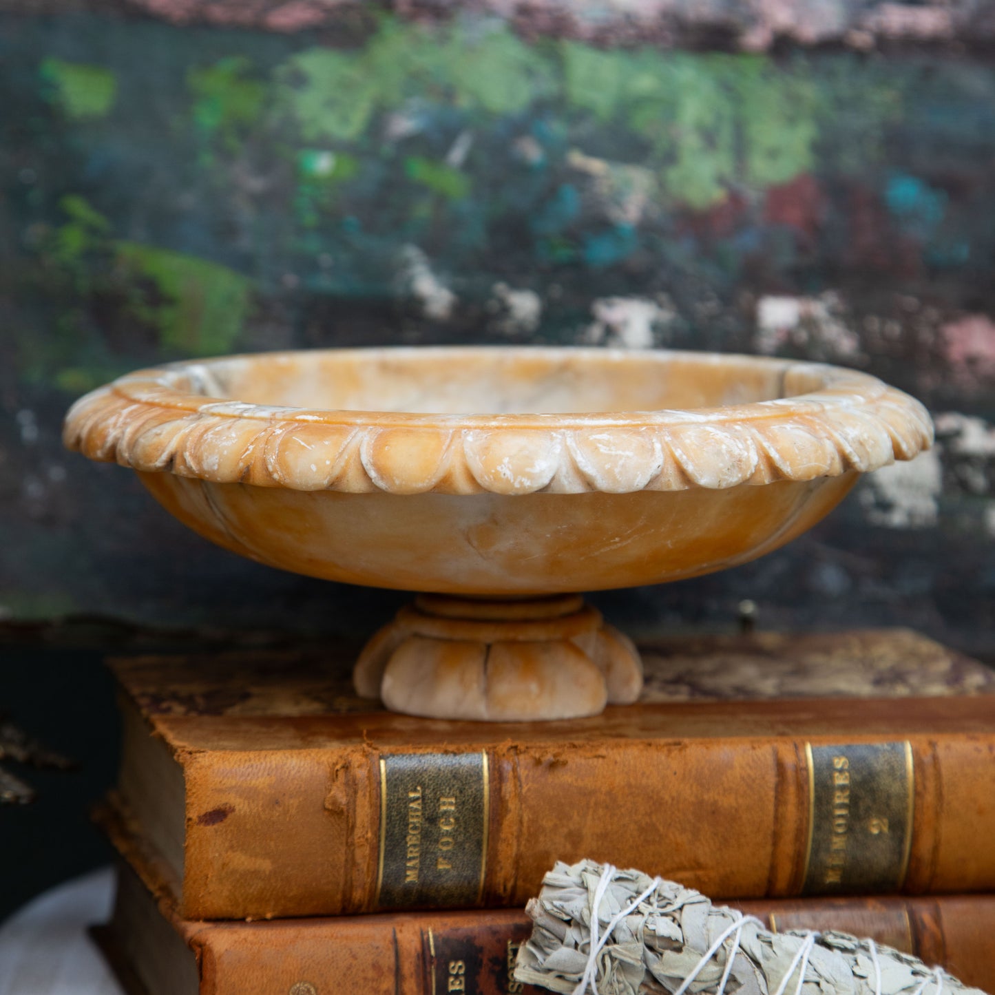Vintage Alabaster Bird Bath Bowl