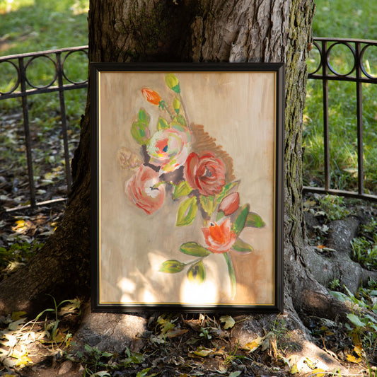 Framed Vintage Original Neutral Florals Art