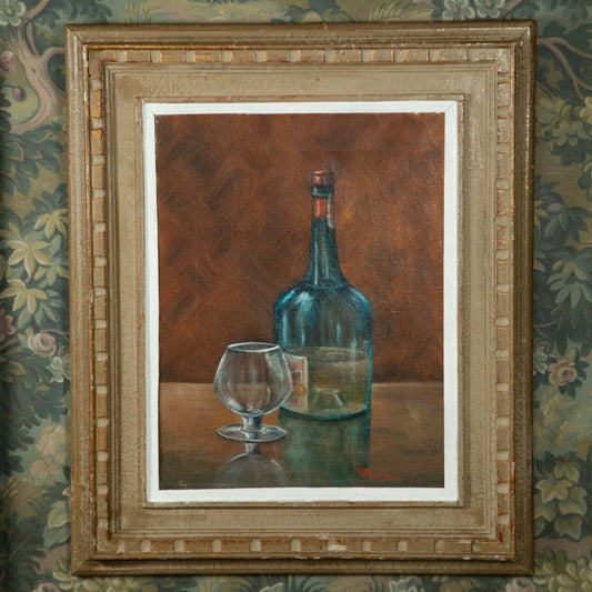 “I’ll Have Another” Vintage South African Whiskey Oil Painting, Painted Wood Frame