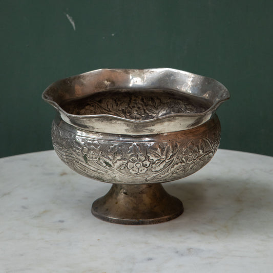 Vintage Floral Engraved Handcrafted Silver Bowl