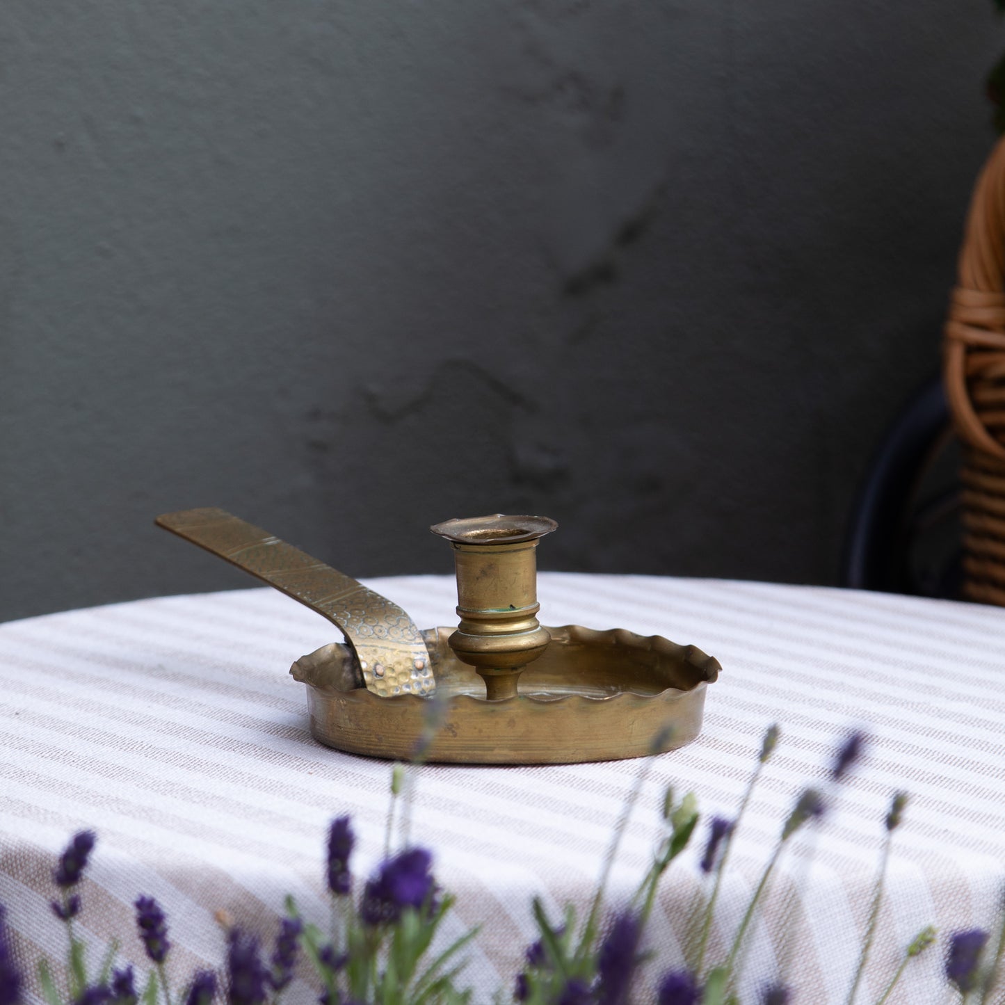 Vintage Etched Brass Chamberstick Candle Holder