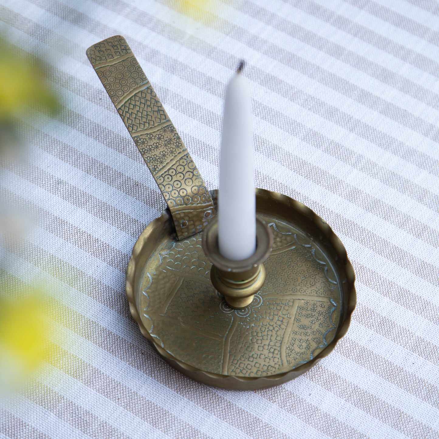 Vintage Etched Brass Chamberstick Candle Holder