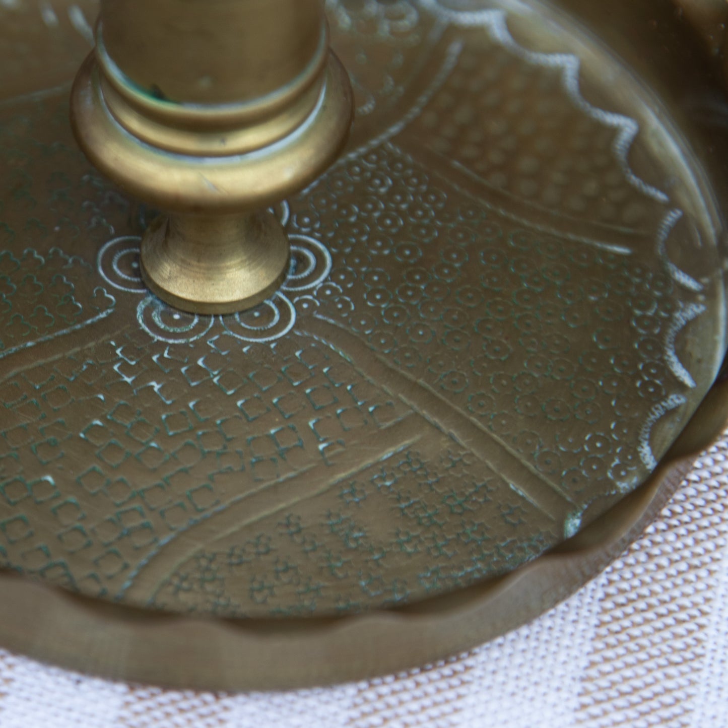 Vintage Etched Brass Chamberstick Candle Holder