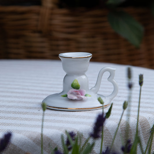 Vintage Porcelain Rose Candlestick Holder