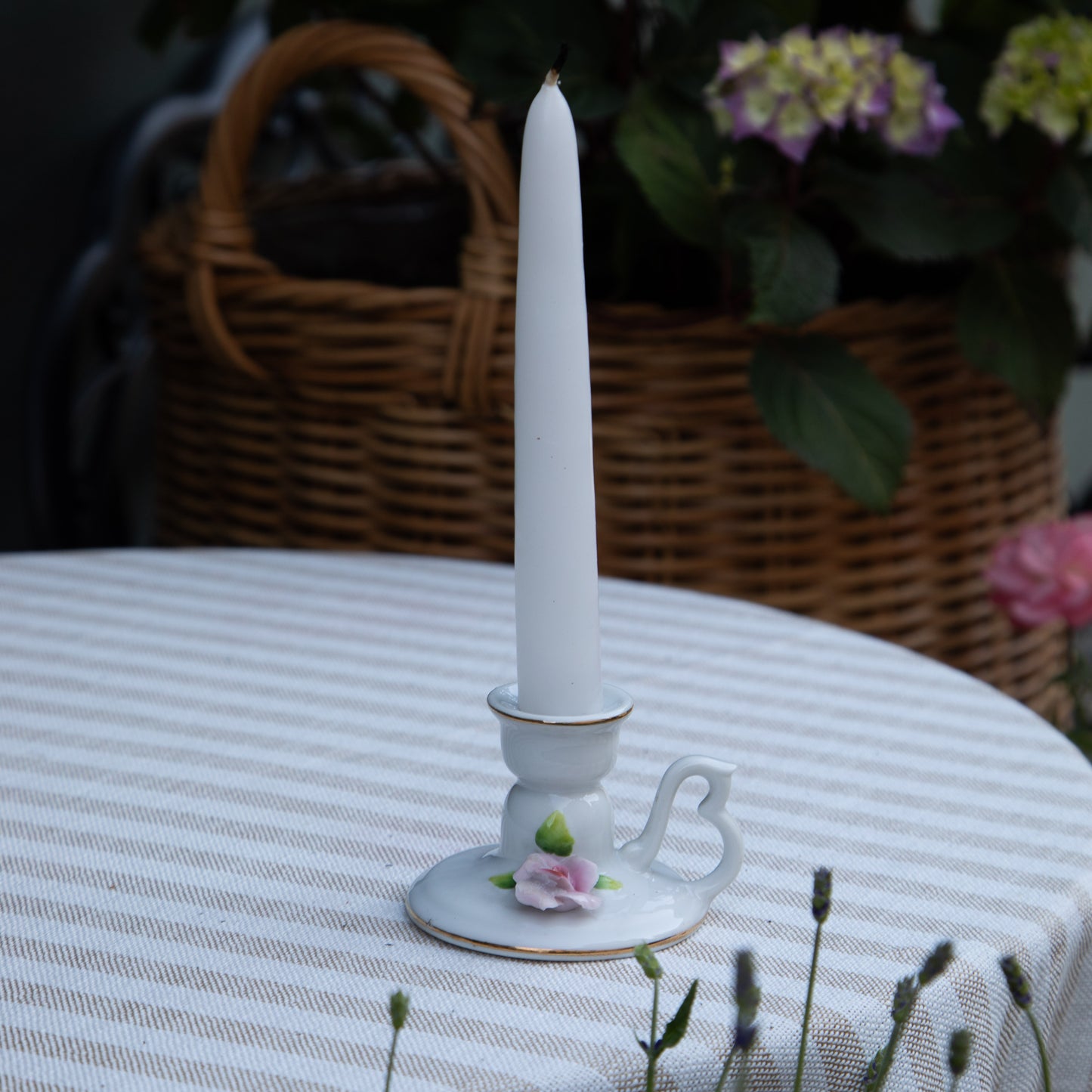 Vintage Porcelain Rose Candlestick Holder