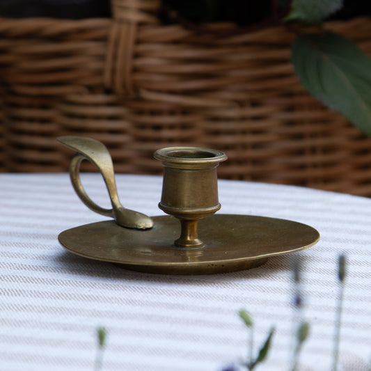 Brass Flat Chamberstick Candle Holder