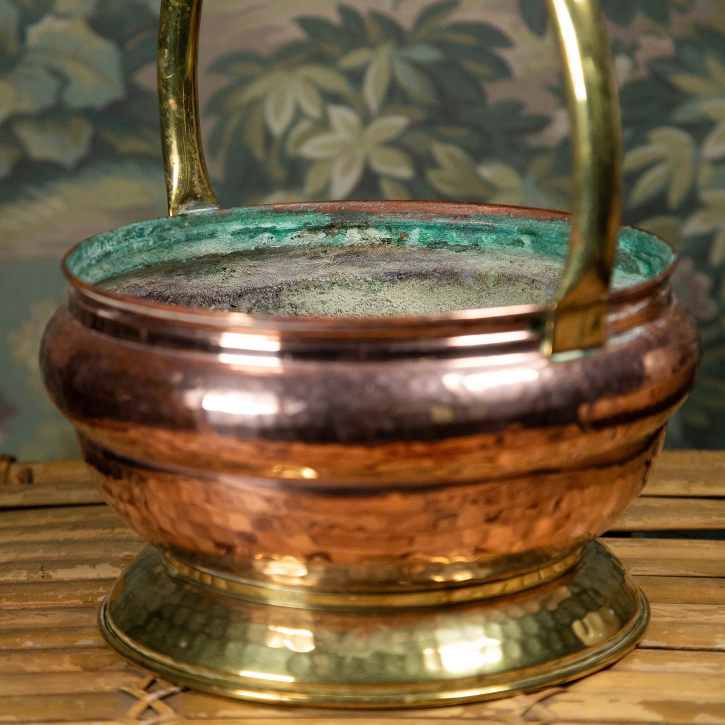 Copper and Brass Punch Tin Basket with Handles
