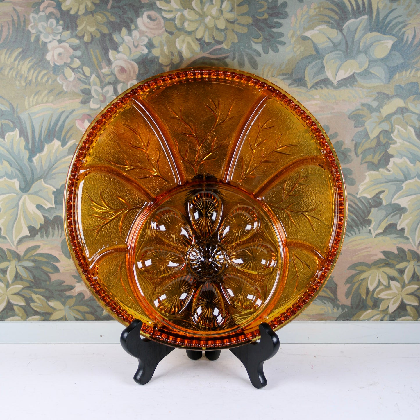 Indiana Amber Glass Deviled Egg & Relish Plate