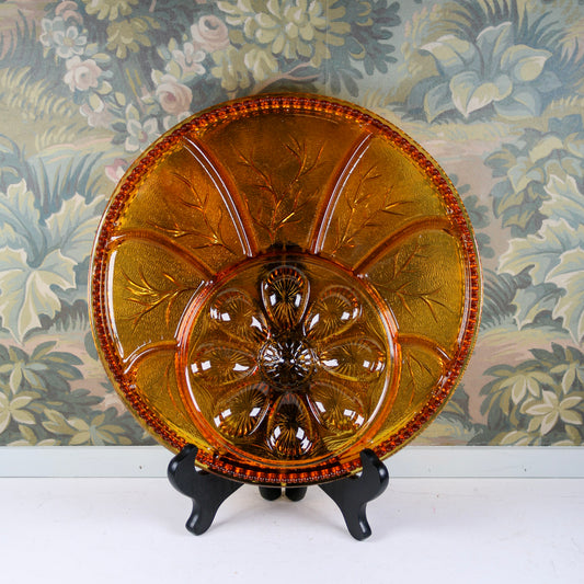 Indiana Amber Glass Deviled Egg & Relish Plate