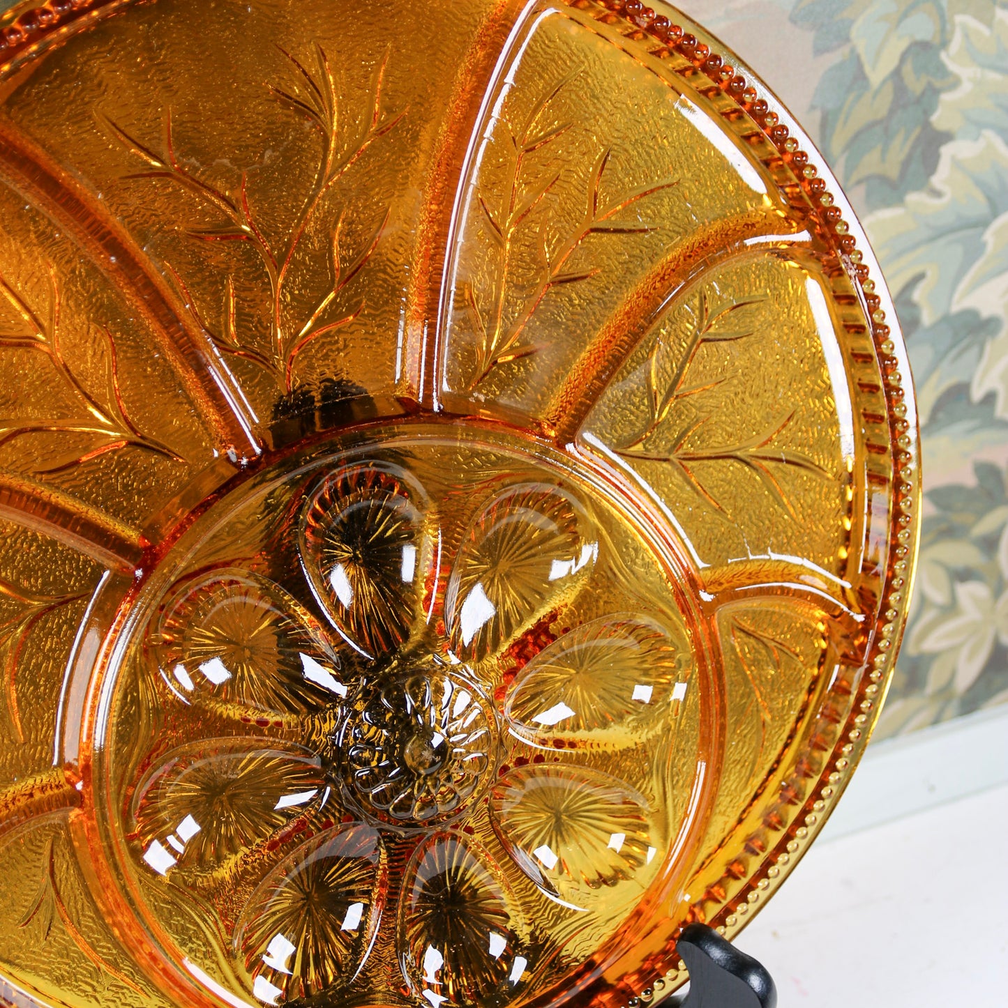Indiana Amber Glass Deviled Egg & Relish Plate
