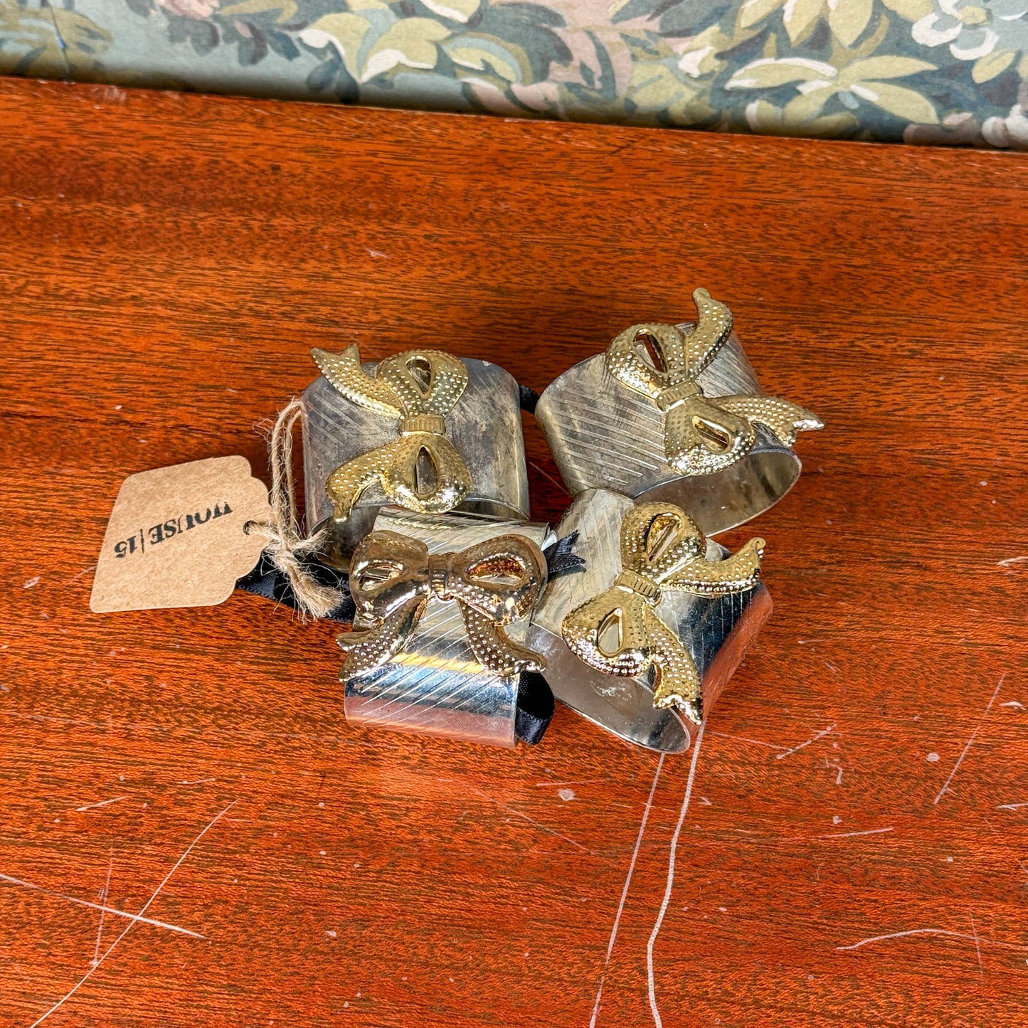 Silver with Gold Bow Napkin Rings