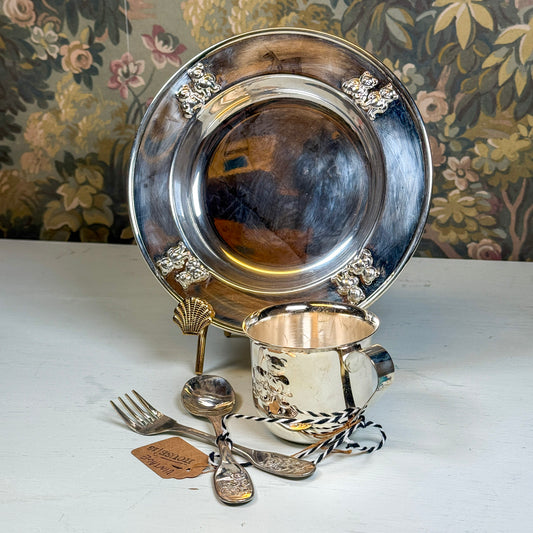 1970s Godinger Silver Child Teddy Set