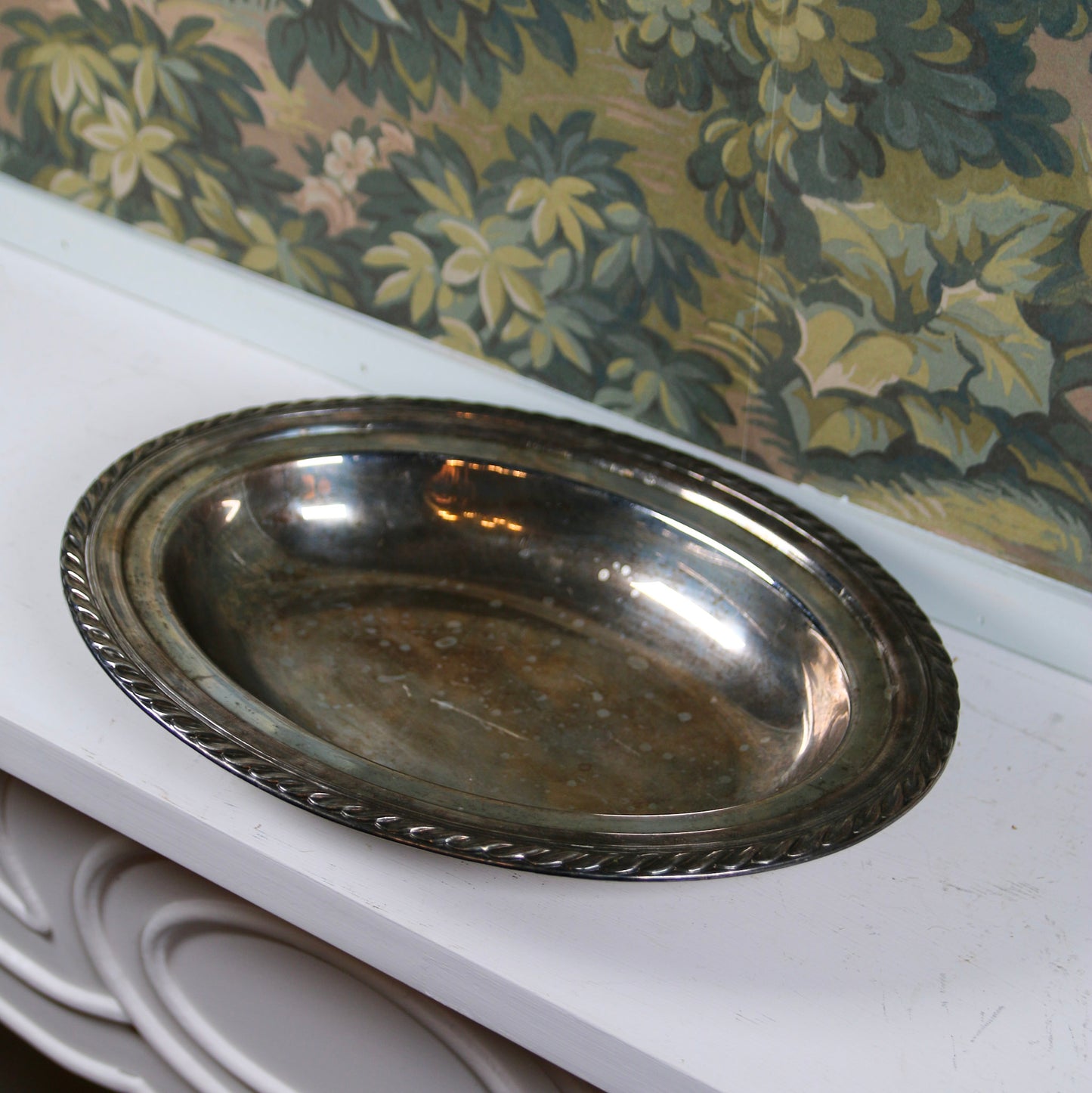 Oval Silver Dish with Rope Border