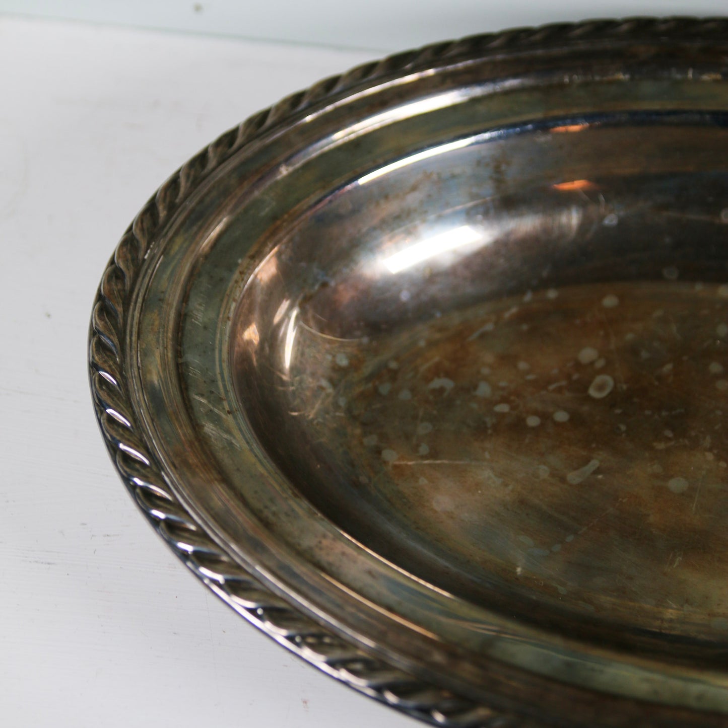 Oval Silver Dish with Rope Border