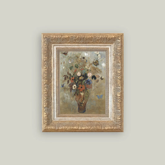 "Flower Butterfly Vase" Painting Framed Reproduction