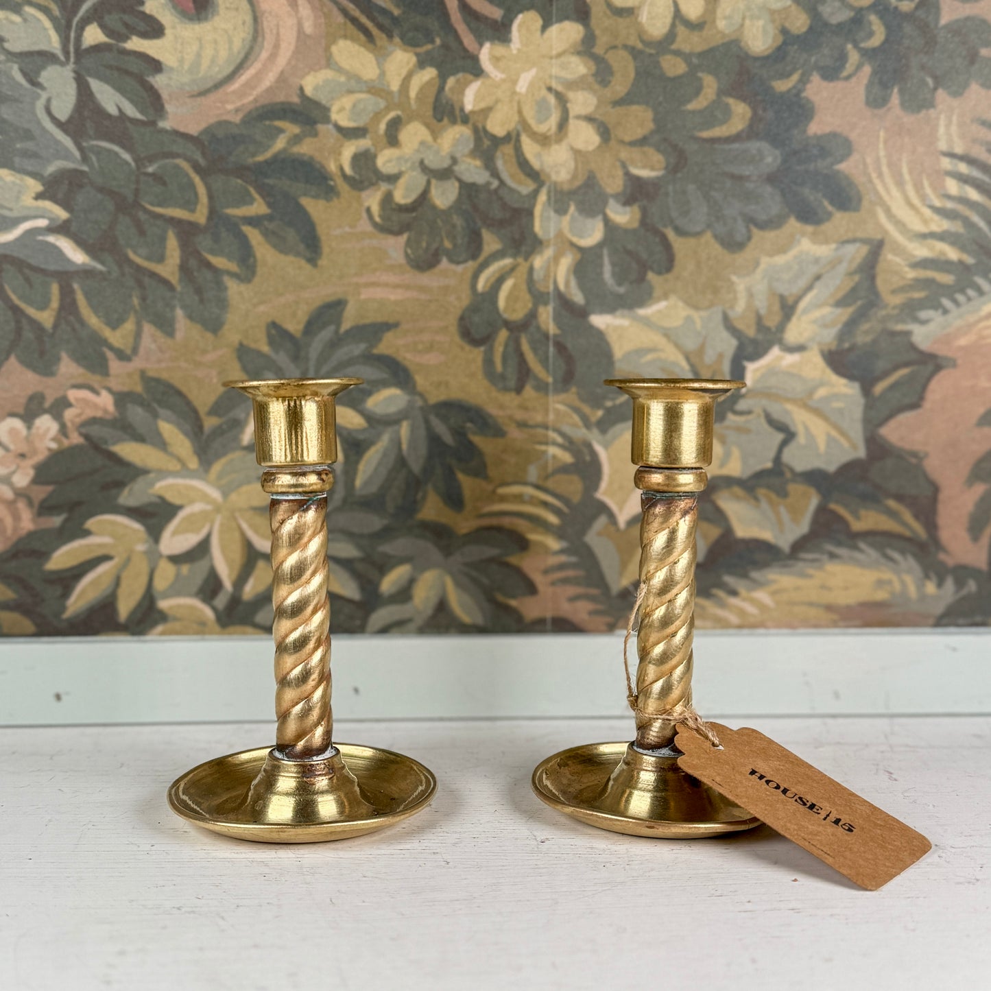Twisted Brass Candlestick Pair, 5"