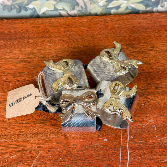 Silver with Gold Bow Napkin Rings