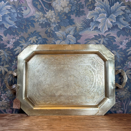 Vintage Brass Etched Serving Tray