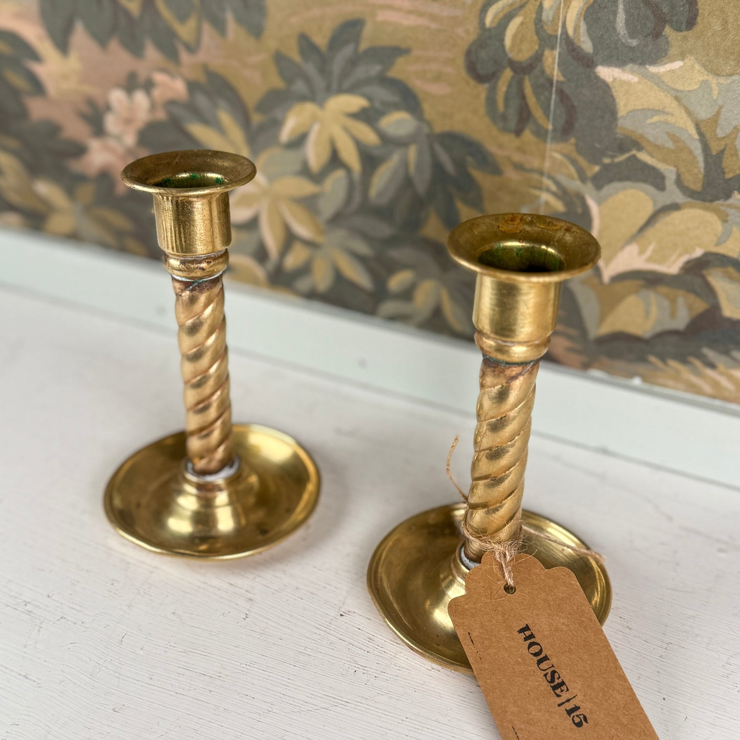 Twisted Brass Candlestick Pair, 5"