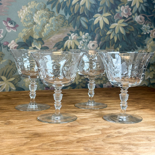 Vintage Etched Cocktail/Wine Glasses