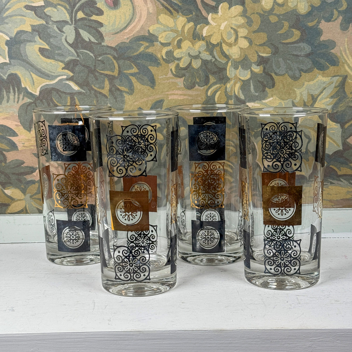 Set of 4 Blue & Gold Hi-Ball Glasses