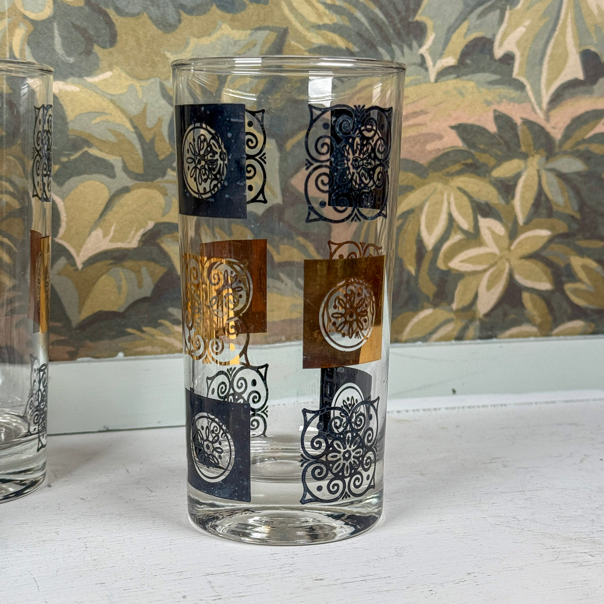 Set of 4 Blue & Gold Hi-Ball Glasses
