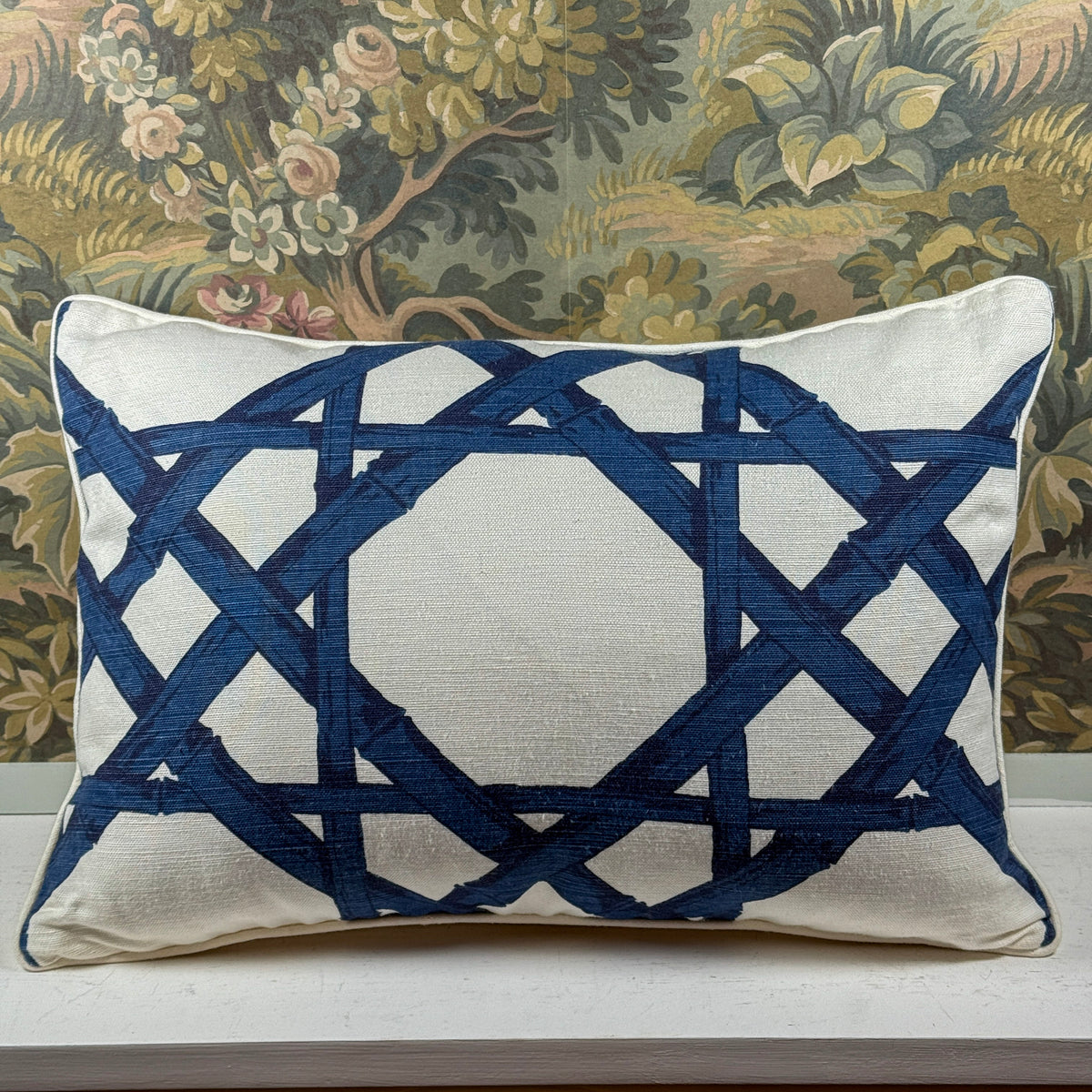 Blue & White Bamboo Lumbar Pillow