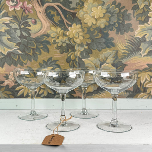 Set of 4 Etched Champagne Coups