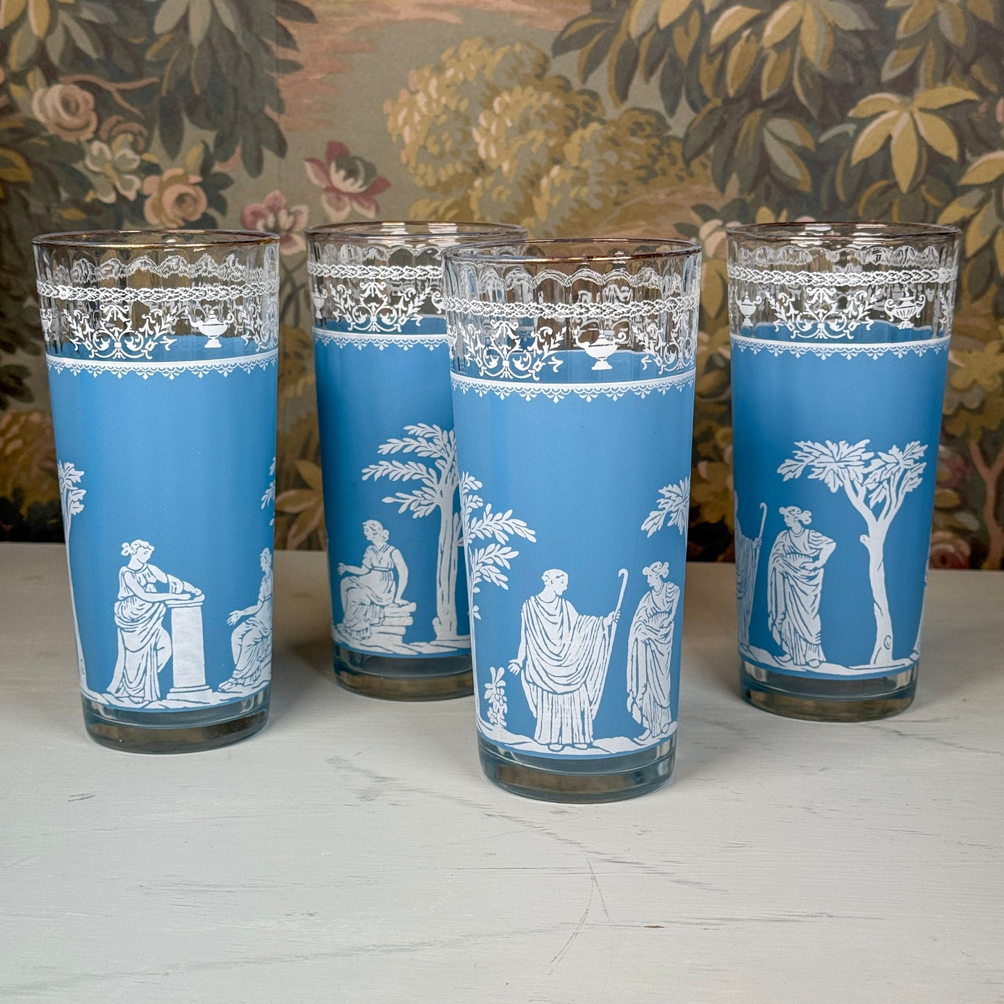 Blue Jasperware-Style Classical Drinking Glasses