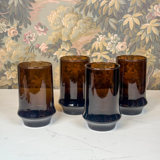 Vintage Smokey Brown Glass Tumblers