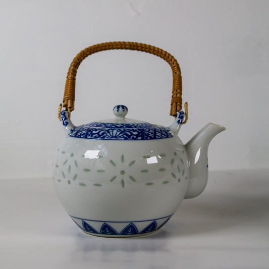 Vintage Chinese Blue & White Rice Grain Porcelain Teapot