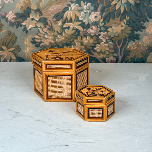 Vintage Hexagonal Bamboo Trinket Boxes