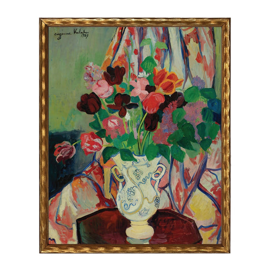 Vintage Oil Painting of Flowers in Vase Framed Print