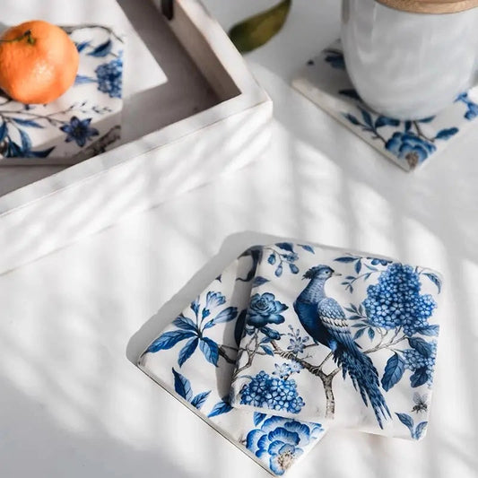 Blue & White Bird Coasters
